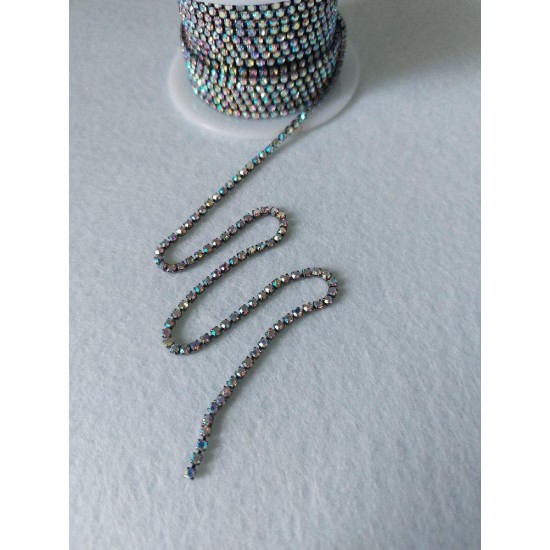 Нить стразовая стекло 2 мм SS6 хамелеон в графитовой оправе, цена за 50 см